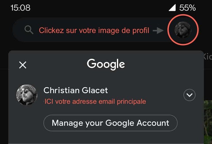 Trouver votre adresse email Android